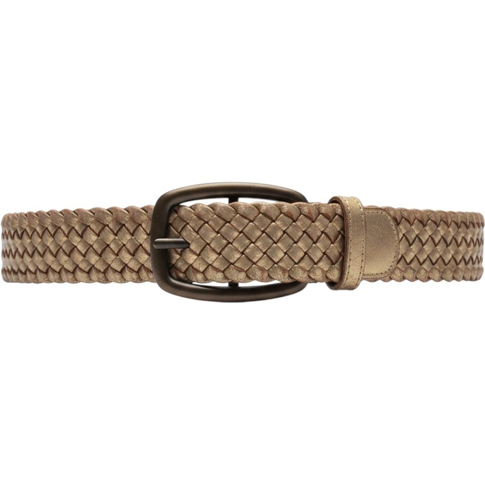 Fossil Braided Belt Women Large Gold Good Woven Leather Metallic BT2493710